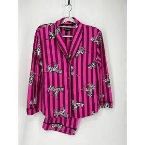 Room Service Zebra Pajama Set Large Pink Lounge Soft Sleepwear Shawl Collar